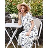 Ekouaer Cotton Nightgowns for Women Long Pleated House Dresses with Pockets(Navy Blue Flower)