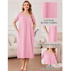 Ekouaer Cotton Nightgowns for Women Long Pleated House Dresses with Pockets(Pink)