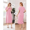 Ekouaer Cotton Nightgowns for Women Long Pleated House Dresses with Pockets(Pink)