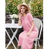 Ekouaer Cotton Nightgowns for Women Long Pleated House Dresses with Pockets(Pink)
