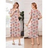 Ekouaer Cotton Nightgowns for Women Long Pleated House Dresses with Pockets(Pink Flower)