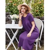 Ekouaer Cotton Nightgowns for Women Long Pleated House Dresses with Pockets(Purple)