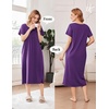 Ekouaer Cotton Nightgowns for Women Long Pleated House Dresses with Pockets(Purple)