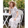 Ekouaer Cotton Nightgowns for Women Long Pleated House Dresses with Pockets(Watercolor Flowers Pink)