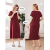 Ekouaer Cotton Nightgowns for Women Long Pleated House Dresses with Pockets(Wine Red)
