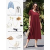 Ekouaer Cotton Nightgowns for Women Long Pleated House Dresses with Pockets(Wine Red)