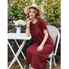 Ekouaer Cotton Nightgowns for Women Long Pleated House Dresses with Pockets(Wine Red)