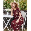 Ekouaer Cotton Nightgowns for Women Long Pleated House Dresses with Pockets(Wine Red Flower)