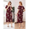 Ekouaer Cotton Nightgowns for Women Long Pleated House Dresses with Pockets(Wine Red Flower)