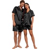 Ekouaer Couple Matching Pajamas Sets Silk Short Sleeve Button Up Sleepwear(Black)