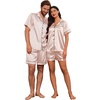 Ekouaer Couple Matching Pajamas Sets Silk Short Sleeve Button Up Sleepwear(Champagne)