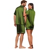 Ekouaer Couple Matching Pajamas Sets Silk Short Sleeve Button Up Sleepwear(Dark Army Green)