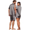 Ekouaer Couple Matching Pajamas Sets Silk Short Sleeve Button Up Sleepwear(Dark Grey)
