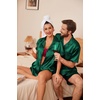 Ekouaer Couple Matching Pajamas Sets Silk Short Sleeve Button Up Sleepwear(Green)