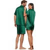 Ekouaer Couple Matching Pajamas Sets Silk Short Sleeve Button Up Sleepwear(Green)
