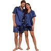 Ekouaer Couple Matching Pajamas Sets Silk Short Sleeve Button Up Sleepwear(Navy)