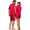 Ekouaer Couple Matching Pajamas Sets Silk Short Sleeve Button Up Sleepwear(Red)