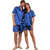 Ekouaer Couple Matching Pajamas Sets Silk Short Sleeve Button Up Sleepwear(Royal Blue)