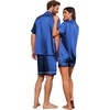 Ekouaer Couple Matching Pajamas Sets Silk Short Sleeve Button Up Sleepwear(Royal Blue)