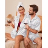 Ekouaer Couple Matching Pajamas Sets Silk Short Sleeve Button Up Sleepwear(White)