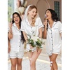 Ekouaer Couple Matching Pajamas Sets Silk Short Sleeve Button Up Sleepwear(White)