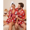 Ekouaer Couple Matching Pajamas Sets Silk Short Sleeve Button Up Sleepwear(Xmas Red)