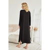 Ekouaer Long Nightgowns for Women Long Sleeve House Dress with Pockets(All Black)