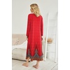 Ekouaer Long Nightgowns for Women Long Sleeve House Dress with Pockets(Red Feather)