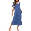 Ekouaer Long Nightgowns for Women Short Sleeve Night Gown with Pockets(Aa-blue)