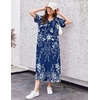 Ekouaer Long Nightgowns for Women Short Sleeve Night Gown with Pockets(Blue Ethnic Flower)