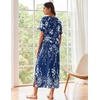 Ekouaer Long Nightgowns for Women Short Sleeve Night Gown with Pockets(Blue Ethnic Flower)