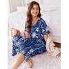 Ekouaer Long Nightgowns for Women Short Sleeve Night Gown with Pockets(Blue Ethnic Flower)