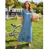 Ekouaer Long Nightgowns for Women Short Sleeve Night Gown with Pockets(Blue Ink Flower)