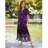 Ekouaer Long Nightgowns for Women Short Sleeve Night Gown with Pockets(Purple Floral)