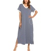 Ekouaer Long Nightgowns for Women Short Sleeve Night Gown with Pockets(Yarn Dyed Fabric 1)