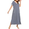 Ekouaer Long Nightgowns for Women Short Sleeve Night Gown with Pockets(Yarn Dyed Fabric 1)