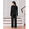 Ekouaer Lounge Sets for Women Ribbed Knit Long Sleeve 2 Piece Pajama Sets(Black)