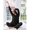 Ekouaer Lounge Sets for Women Ribbed Knit Long Sleeve 2 Piece Pajama Sets(Black)