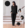 Ekouaer Lounge Sets for Women Ribbed Knit Long Sleeve 2 Piece Pajama Sets(Black)