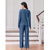 Ekouaer Lounge Sets for Women Ribbed Knit Long Sleeve 2 Piece Pajama Sets(Blue)