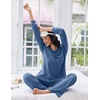 Ekouaer Lounge Sets for Women Ribbed Knit Long Sleeve 2 Piece Pajama Sets(Blue)