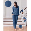 Ekouaer Lounge Sets for Women Ribbed Knit Long Sleeve 2 Piece Pajama Sets(Blue)