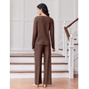 Ekouaer Lounge Sets for Women Ribbed Knit Long Sleeve 2 Piece Pajama Sets(Brown)