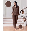 Ekouaer Lounge Sets for Women Ribbed Knit Long Sleeve 2 Piece Pajama Sets(Brown)
