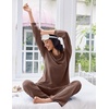 Ekouaer Lounge Sets for Women Ribbed Knit Long Sleeve 2 Piece Pajama Sets(Brown)