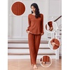 Ekouaer Lounge Sets for Women Ribbed Knit Long Sleeve 2 Piece Pajama Sets(Caramel)