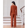 Ekouaer Lounge Sets for Women Ribbed Knit Long Sleeve 2 Piece Pajama Sets(Caramel)