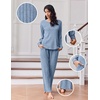 Ekouaer Lounge Sets for Women Ribbed Knit Long Sleeve 2 Piece Pajama Sets(Clear Blue)