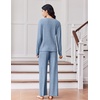 Ekouaer Lounge Sets for Women Ribbed Knit Long Sleeve 2 Piece Pajama Sets(Clear Blue)