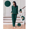 Ekouaer Lounge Sets for Women Ribbed Knit Long Sleeve 2 Piece Pajama Sets(Dark Green)